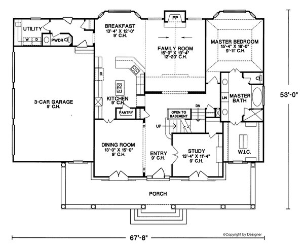 Architectural House Design - Southern Floor Plan - Main Floor Plan #20-254