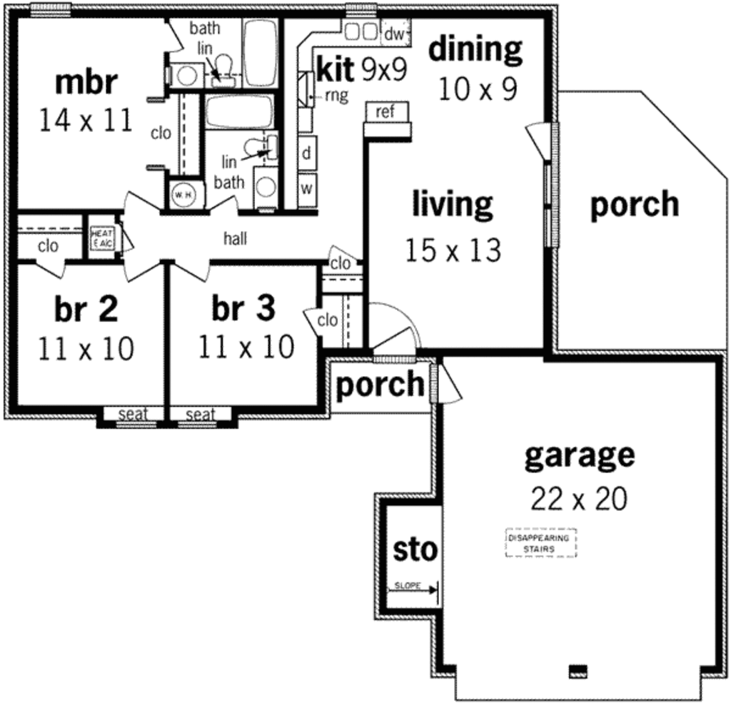 Traditional Style House Plan 3 Beds 2 Baths 1000 Sqft Plan 45 224