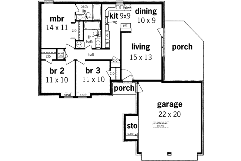 Home Plan - Floor Plan - Main Floor for Traditional House Plan #45-224 - 3 bed, 2 bath