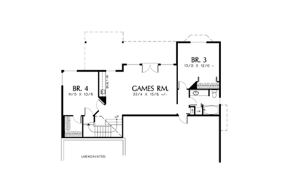 Floor Plan - Lower Floor for Southern House Plan #48-416 - 4 bed, 3 bath