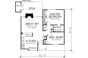 Floor Plan - Main Floor for Ranch House Plan #320-324 - 1 bed, 1 bath
