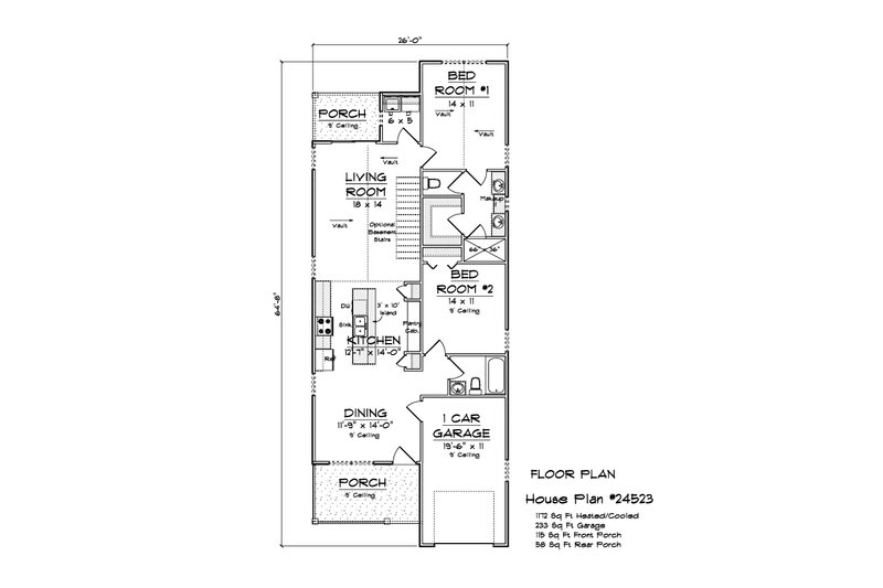 House Blueprint - Floor Plan - Main Floor for Cottage House Plan #513-2316 - 2 bed, 2 bath