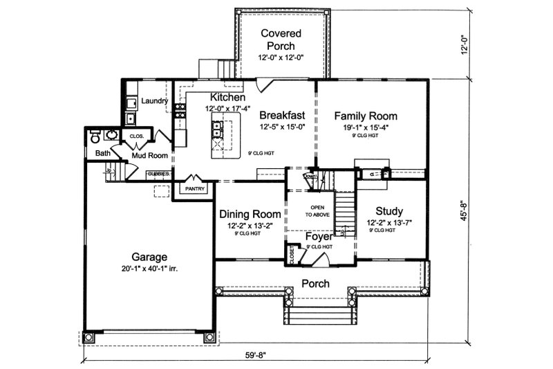 House Blueprint - Floor Plan - Main Floor for Country House Plan #46-923 - 4 bed, 2.5 bath