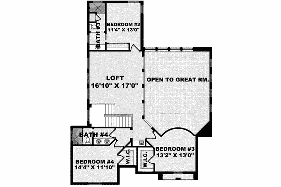 Floor Plan - Upper Floor for Mediterranean House Plan #27-315 - 4 bed, 3.5 bath