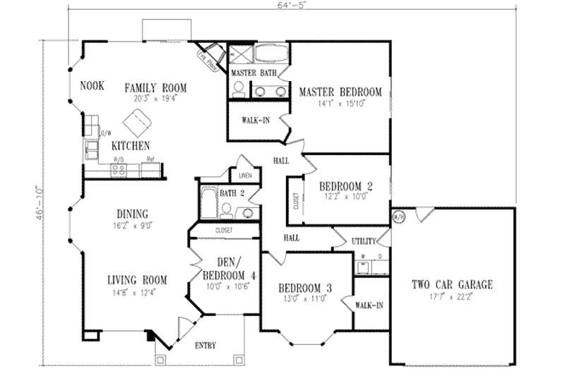 House Blueprint - Floor Plan - Main Floor for Mediterranean House Plan #1-408 - 4 bed, 2 bath