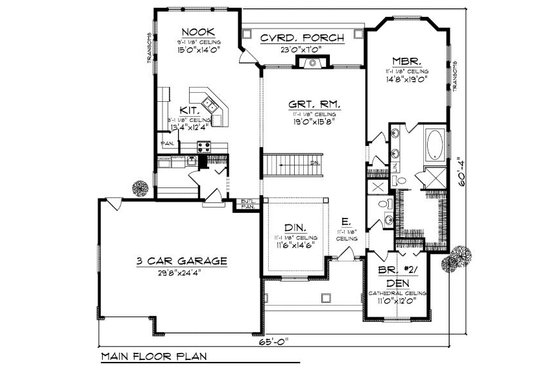 Floor Plan - Main Floor for Traditional House Plan #70-870 - 2 bed, 1.5 bath