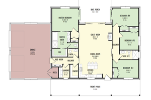 Floor Plan - Main Floor for Barndominium House Plan #1092-40 - 4 bed, 2.5 bath