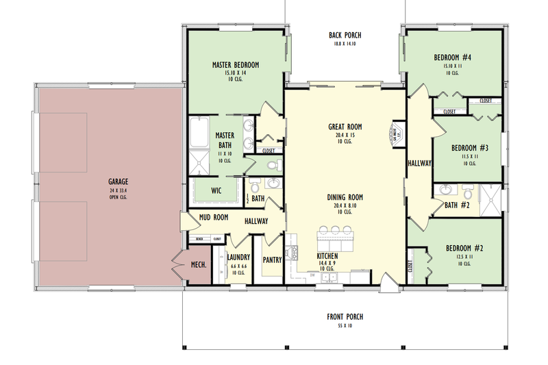 House Design - Floor Plan - Main Floor for Barndominium House Plan #1092-40 - 4 bed, 2.5 bath