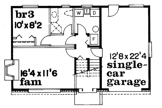 Floor Plan - Lower Floor for Traditional House Plan #47-158 - 3 bed, 2 bath