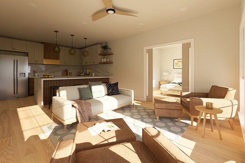 Dream House Plan - Interior - Family Room 1 for Farmhouse House Plan #126-236 - 2 bed, 2 bath