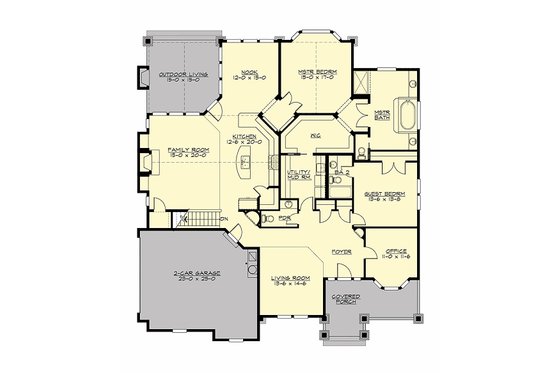 Floor Plan - Main Floor for Craftsman House Plan #132-230 - 2 bed, 2.5 bath