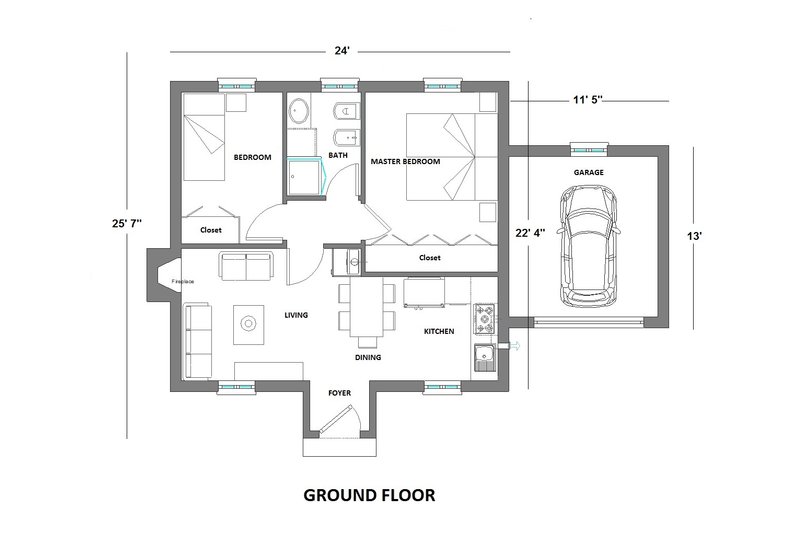 House Design - Floor Plan - Main Floor for European House Plan #542-6 - 2 bed, 1 bath
