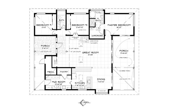 Floor Plan - Main Floor for Country House Plan #452-1 - 3 bed, 2 bath