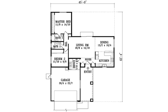 Floor Plan - Main Floor for Adobe / Southwestern House Plan #1-1061 - 2 bed, 2 bath
