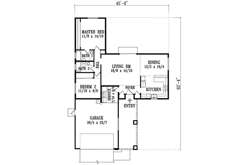 Architectural House Design - Floor Plan - Main Floor for Adobe / Southwestern House Plan #1-1061 - 2 bed, 2 bath