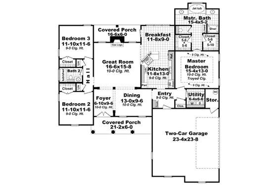 Floor Plan - Main Floor for Country House Plan #21-315 - 3 bed, 2 bath
