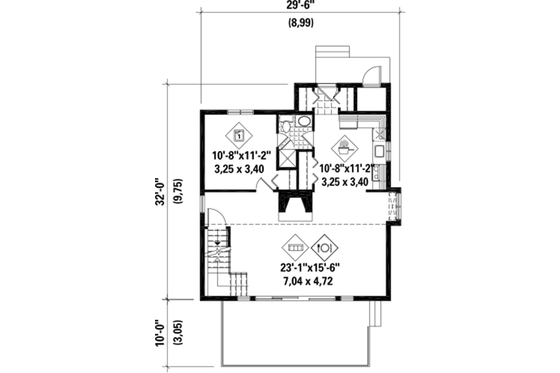 Floor Plan - Main Floor for Cottage House Plan #25-4419 - 3 bed, 2 bath