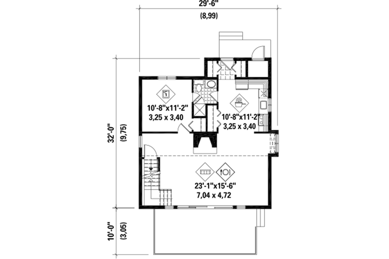 Home Plan - Floor Plan - Main Floor for Cottage House Plan #25-4419 - 3 bed, 2 bath