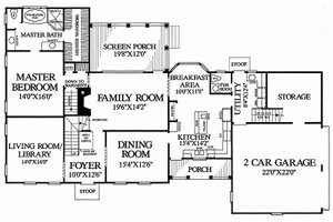 Floor Plan - Main Floor for Colonial House Plan #137-193 - 4 bed, 3 bath