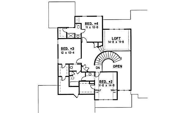 Traditional Floor Plan - Upper Floor Plan #67-209