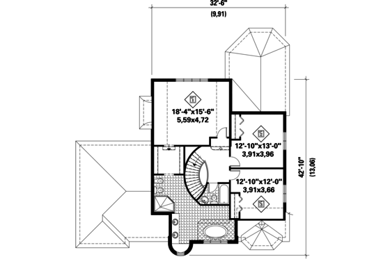Floor Plan - Upper Floor for European House Plan #25-4797 - 3 bed, 1 bath