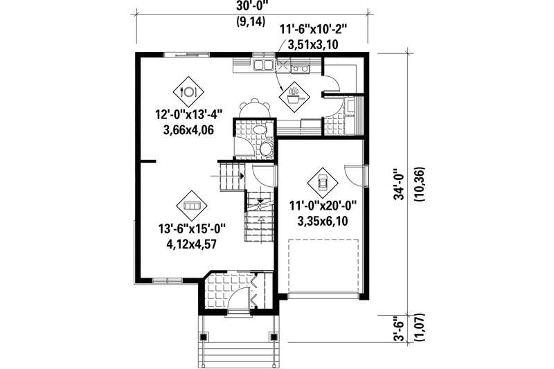 Dream House Plan - Floor Plan - Main Floor for Traditional House Plan #25-4697 - 3 bed, 1 bath