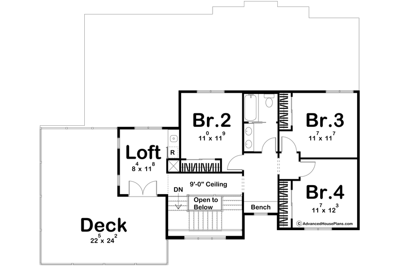 House Design - Floor Plan - Upper Floor for Farmhouse House Plan #455-238 - 4 bed, 3 bath