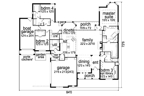 Floor Plan - Main Floor for European House Plan #84-278 - 4 bed, 3 bath