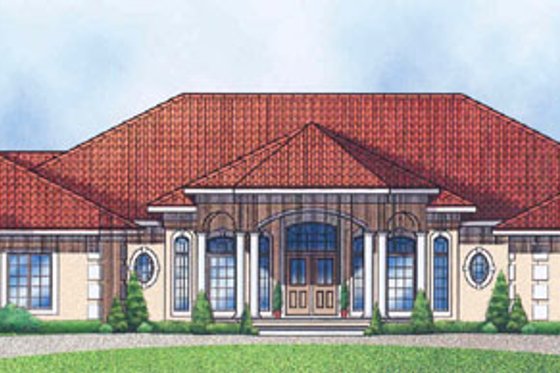 Exterior - Front Elevation for Mediterranean House Plan #67-340 - 3 bed, 4 bath