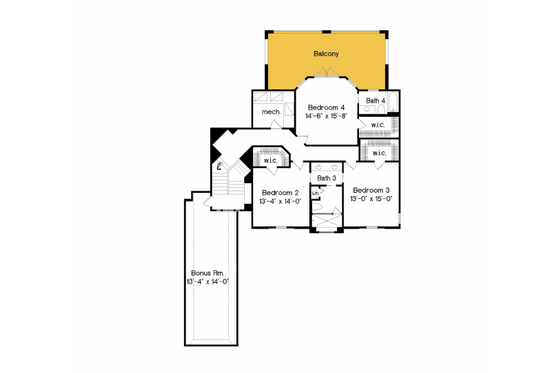 Floor Plan - Upper Floor for Mediterranean House Plan #135-197 - 4 bed, 4.5 bath