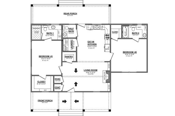 Floor Plan - Main Floor for Craftsman House Plan #21-648 - 2 bed, 2.5 bath
