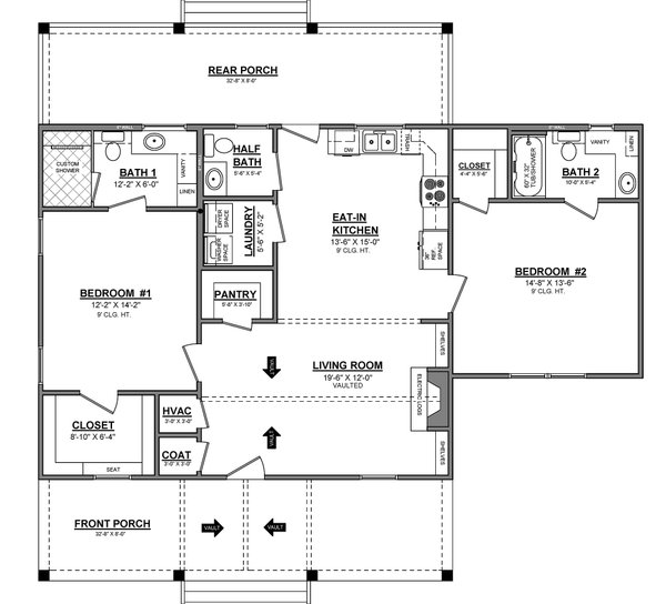 House Blueprint - Floor Plan - Main Floor for Craftsman House Plan #21-648 - 2 bed, 2.5 bath