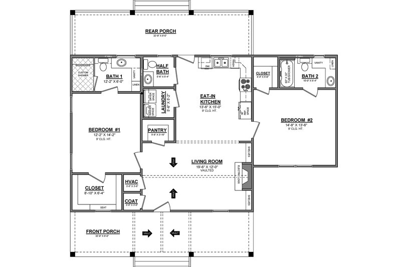 House Blueprint - Floor Plan - Main Floor for Craftsman House Plan #21-648 - 2 bed, 2.5 bath
