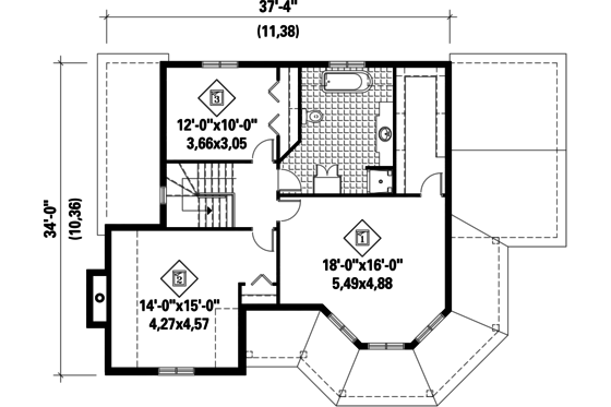 Floor Plan - Upper Floor for Victorian House Plan #25-4760 - 3 bed, 1 bath