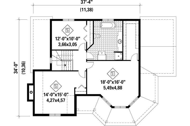 Home Plan - Floor Plan - Upper Floor for Victorian House Plan #25-4760 - 3 bed, 1 bath