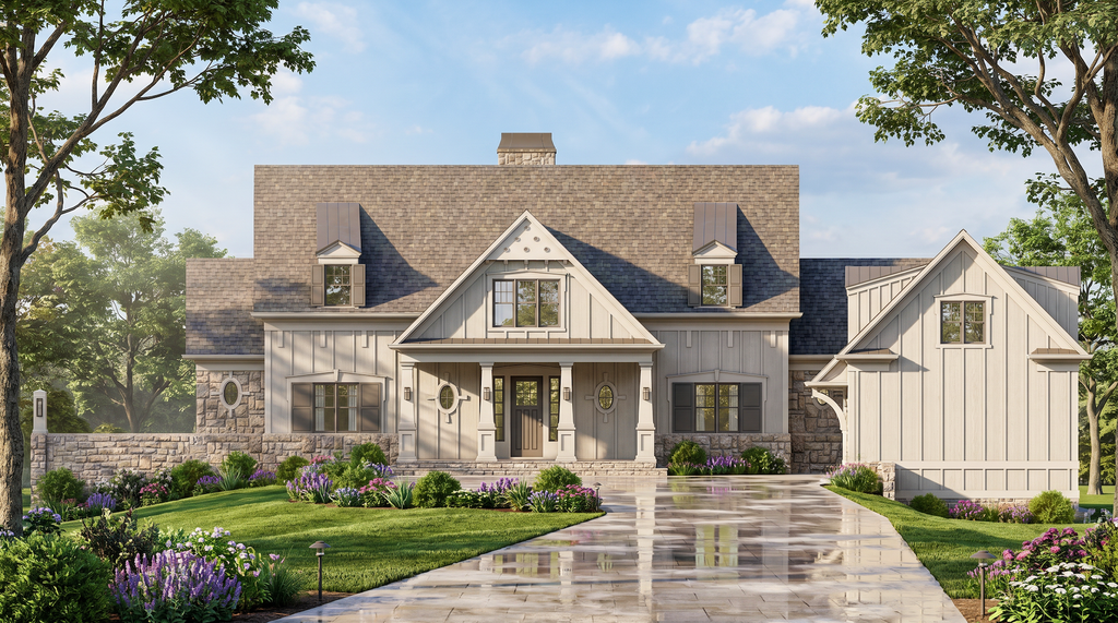 Exterior - Front Elevation 2 for European House Plan #119-336 - 4 bed, 4.5 bath