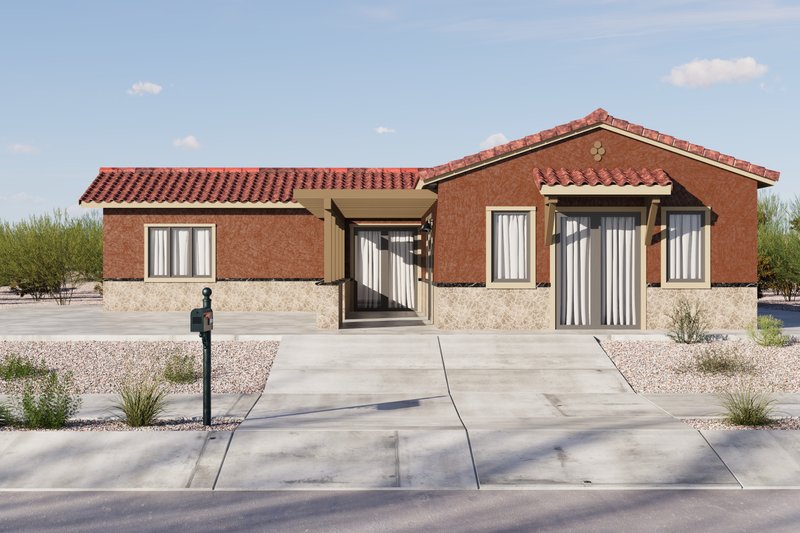 Home Plan - Exterior - Front Elevation 5 for Adobe / Southwestern House Plan #1106-105 - 3 bed, 2 bath