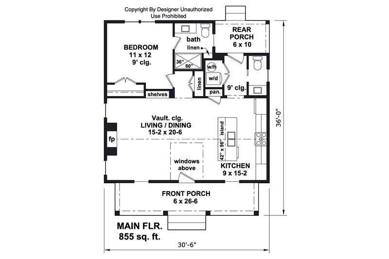 Architectural House Design - Floor Plan - Main Floor for Craftsman House Plan #51-1436 - 1 bed, 1 bath