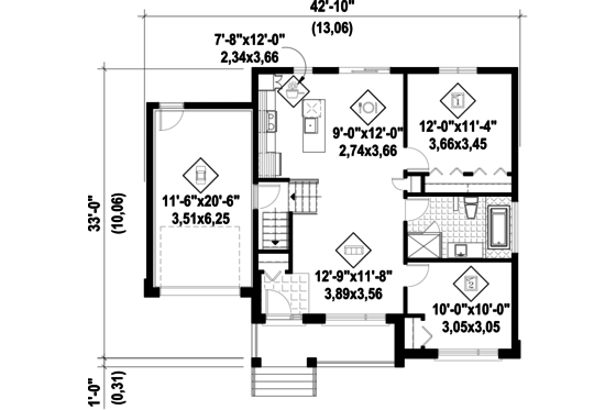 Floor Plan - Main Floor for Contemporary House Plan #25-4590 - 2 bed, 1 bath