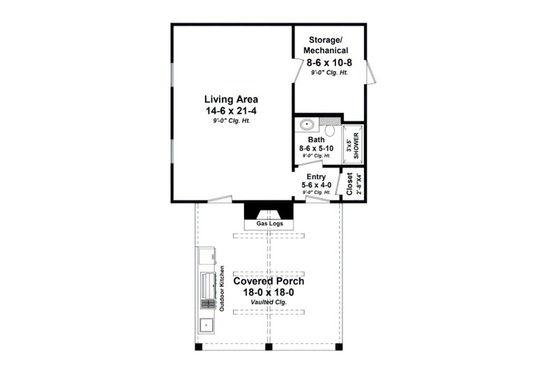 House Blueprint - Floor Plan - Main Floor for Farmhouse House Plan #21-633, 1 bath