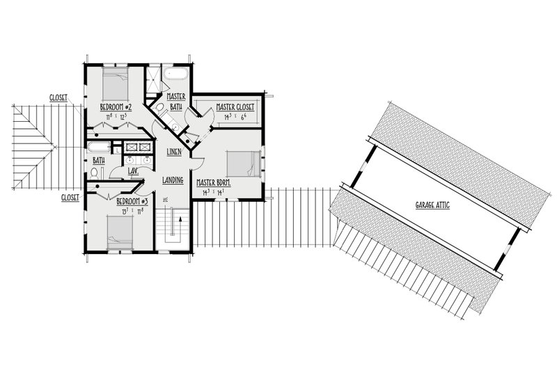 Architectural House Design - Floor Plan - Upper Floor for Farmhouse House Plan #1088-4 - 3 bed, 2.5 bath