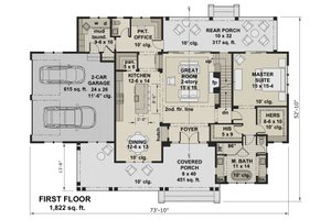 Floor Plan - Main Floor for Farmhouse House Plan #51-1155 - 4 bed, 3.5 bath