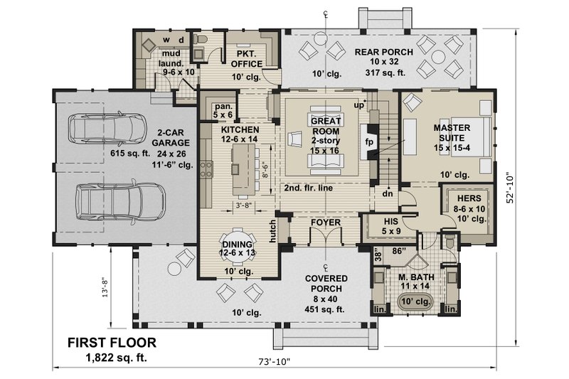 House Blueprint - Floor Plan - Main Floor for Farmhouse House Plan #51-1155 - 4 bed, 3.5 bath