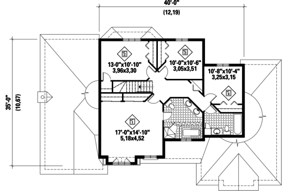 Floor Plan - Upper Floor for Traditional House Plan #25-4670 - 3 bed, 1 bath