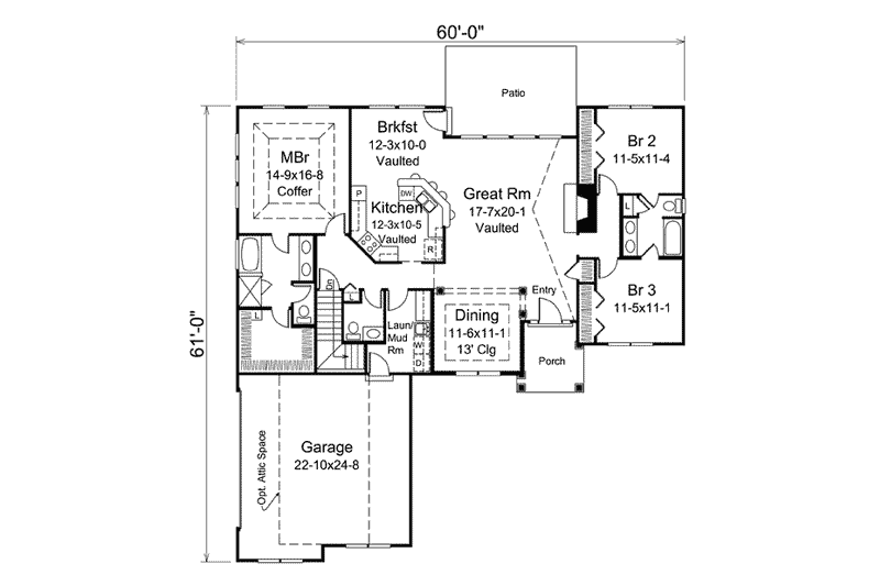 Home Plan - Floor Plan - Main Floor for Ranch House Plan #57-617 - 3 bed, 2.5 bath