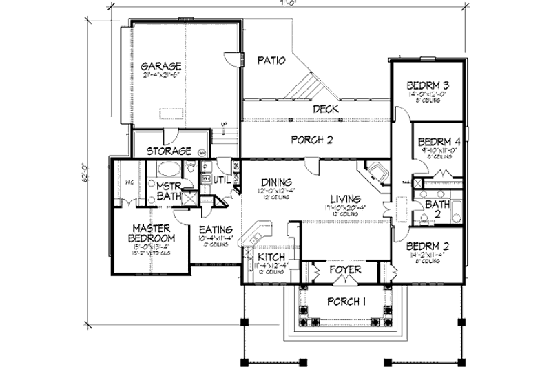Architectural House Design - Floor Plan - Main Floor for Mediterranean House Plan #320-418 - 4 bed, 2 bath