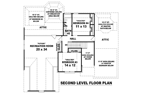 Floor Plan - Upper Floor for European House Plan #81-1081 - 4 bed, 3 bath