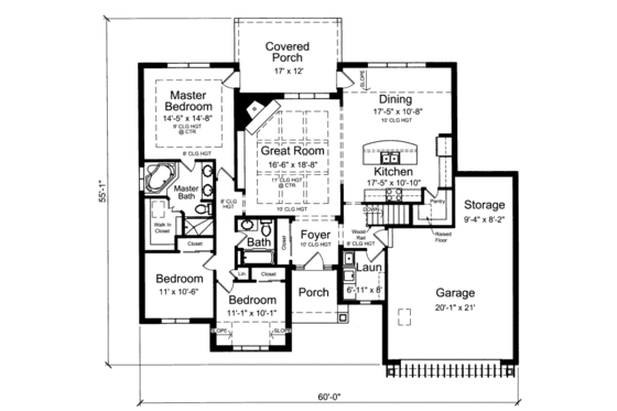 Floor Plan - Main Floor for Craftsman House Plan #46-511 - 3 bed, 2 bath