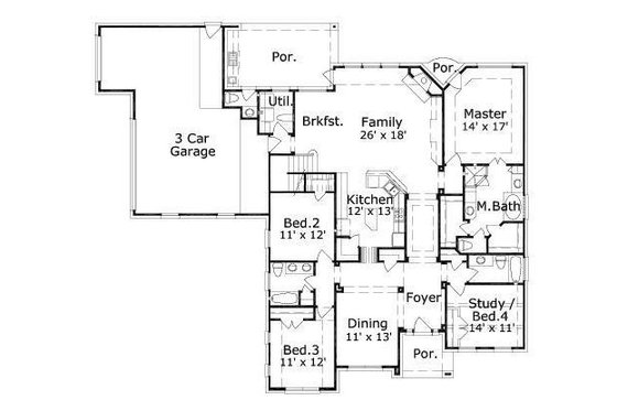 Floor Plan - Main Floor for European House Plan #411-508 - 4 bed, 3.5 bath