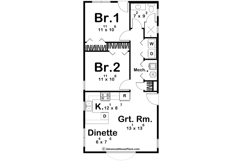 House Blueprint - Floor Plan - Main Floor for Modern House Plan #455-447 - 2 bed, 1 bath